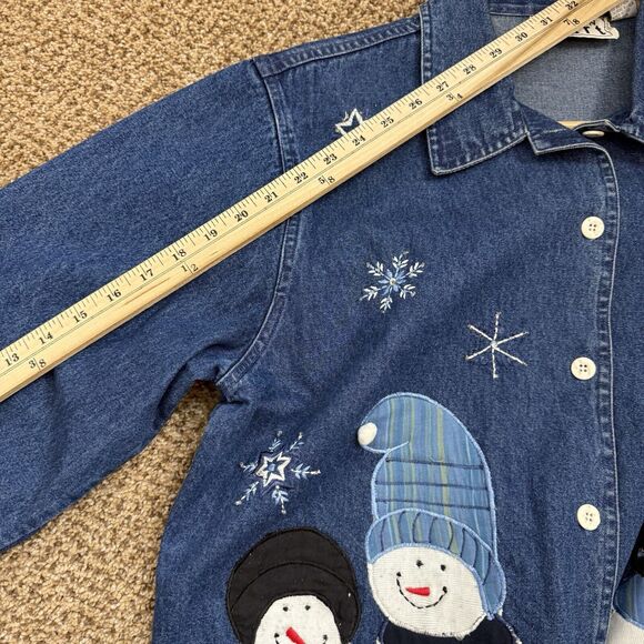 Vintage Karen Hart Womens Large Snowman Denim Jacket Winter GrandmaCore 90s - Picture 10 of 11